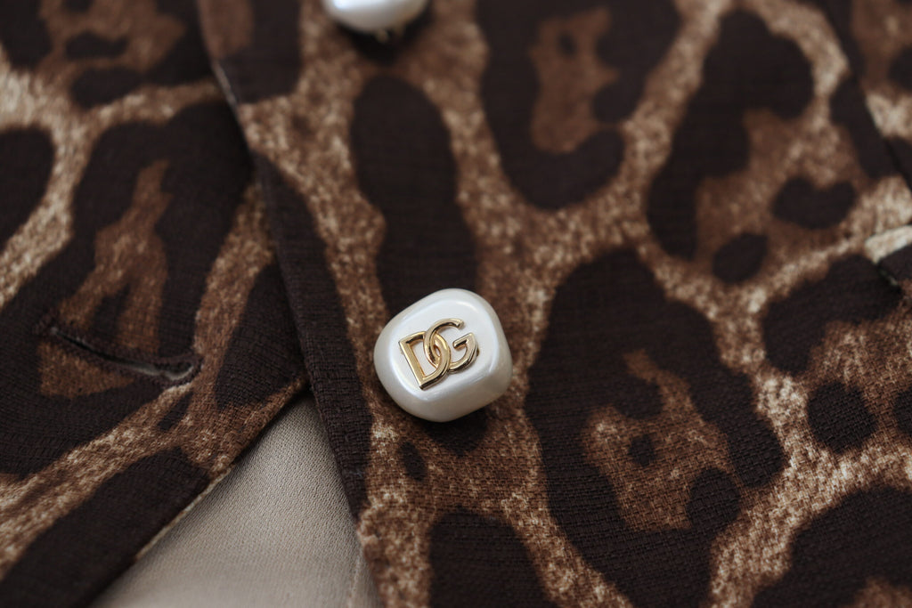 Brunt leopardprintet ull-A-linje miniskjørt