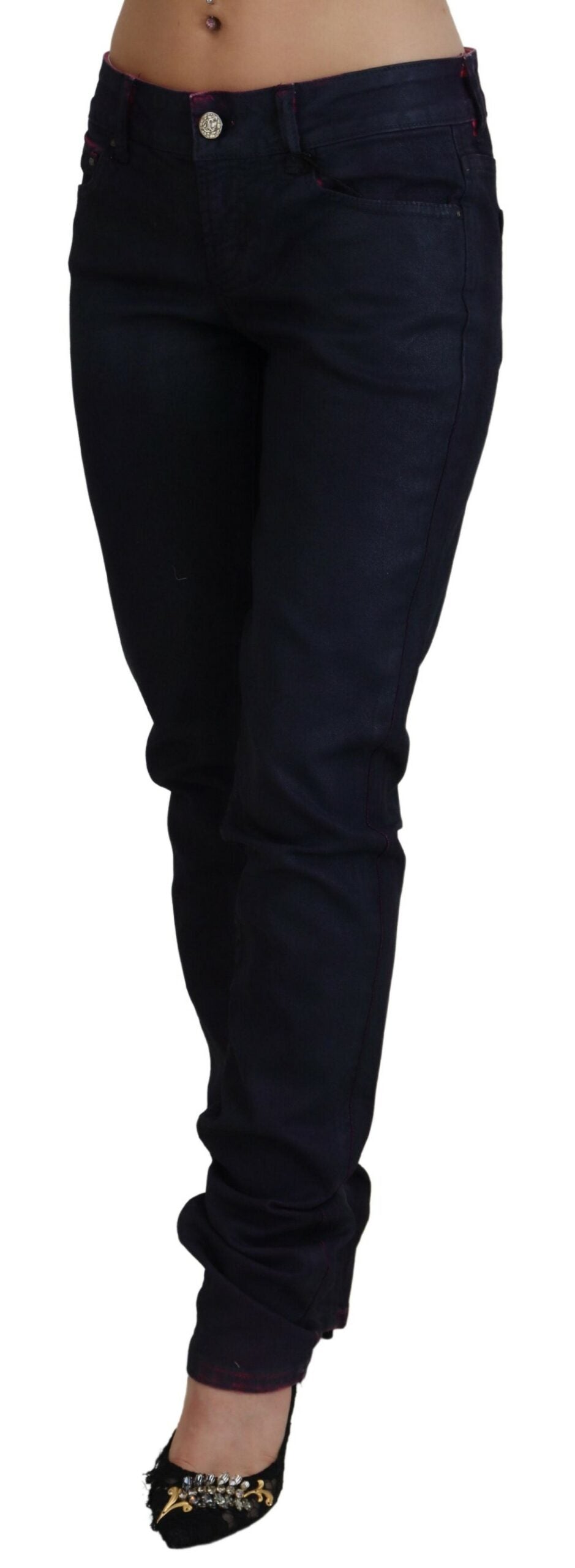 Svarta lågmidjade slim fit-jeans för kvinnor