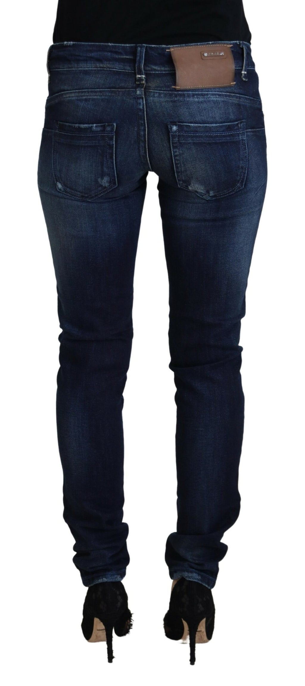 Blå bomulls lav midje slim fit dame casual denim jeans