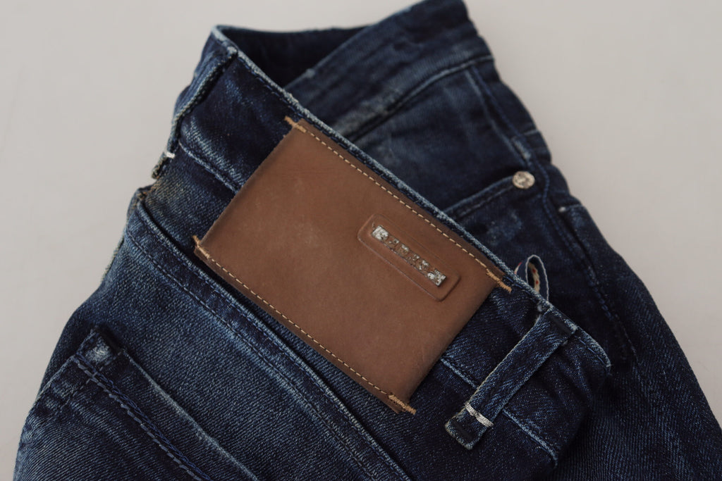 Blå bomulls lav midje slim fit dame casual denim jeans