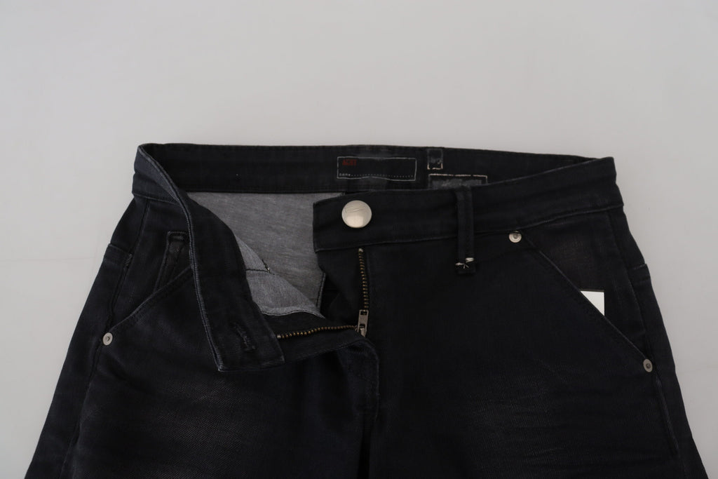 Svarte, vaskede bomullsskinnede damejeans i casual-stil