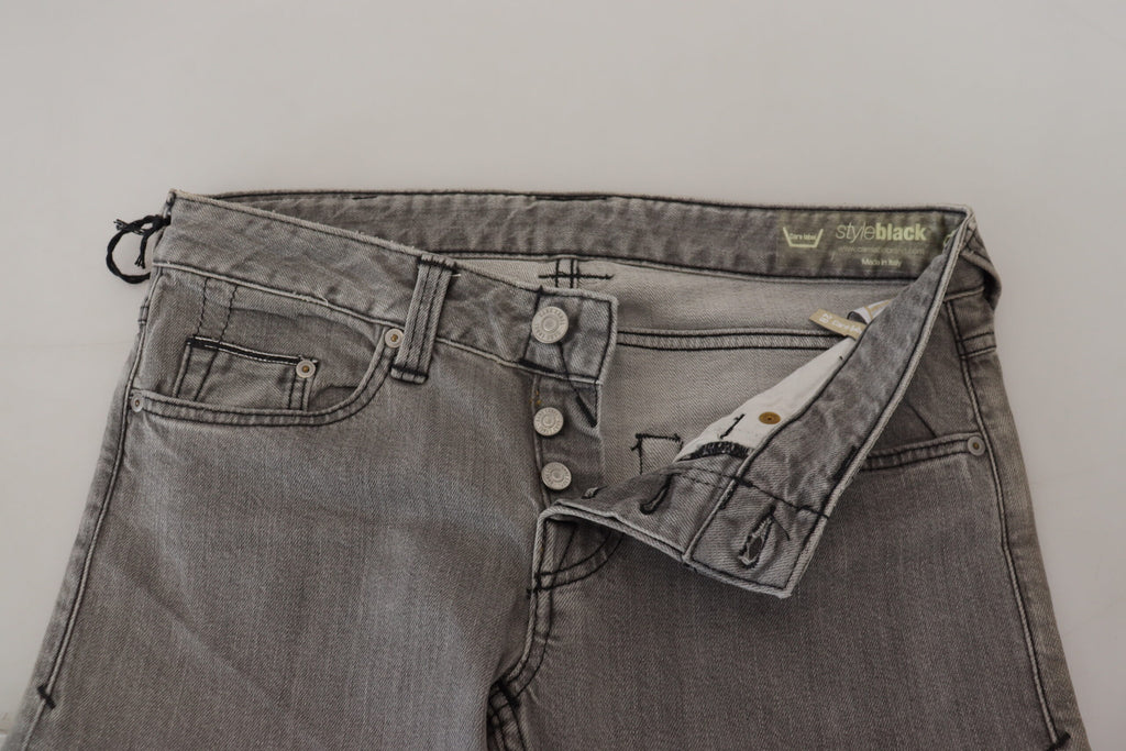 Grå tvättade bomulls skinny damer casual denim jeans