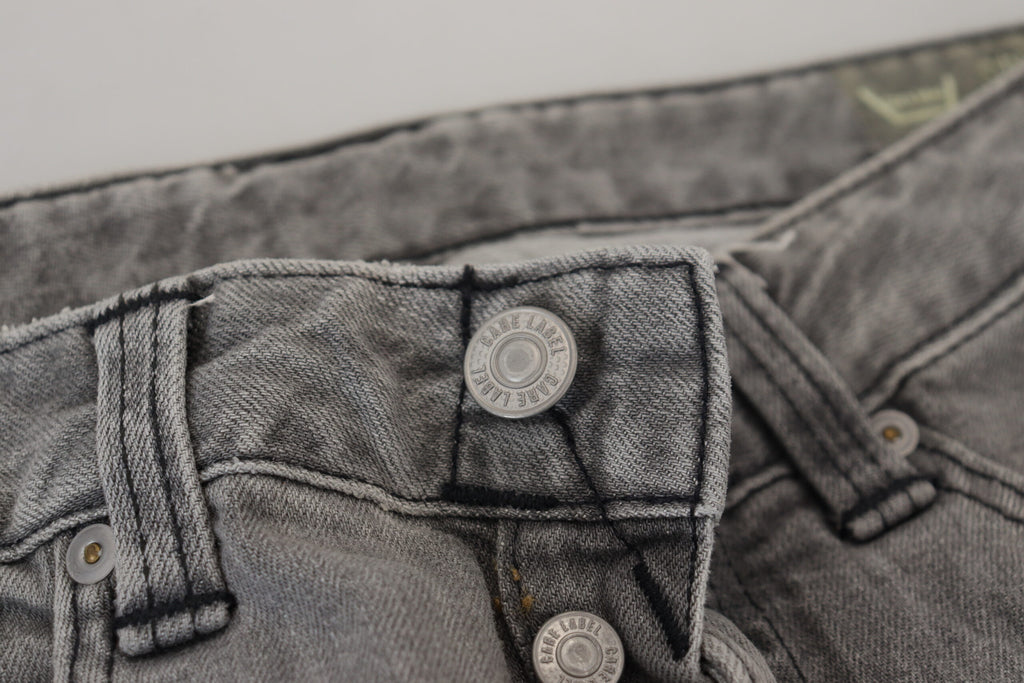 Grå tvättade bomulls skinny damer casual denim jeans
