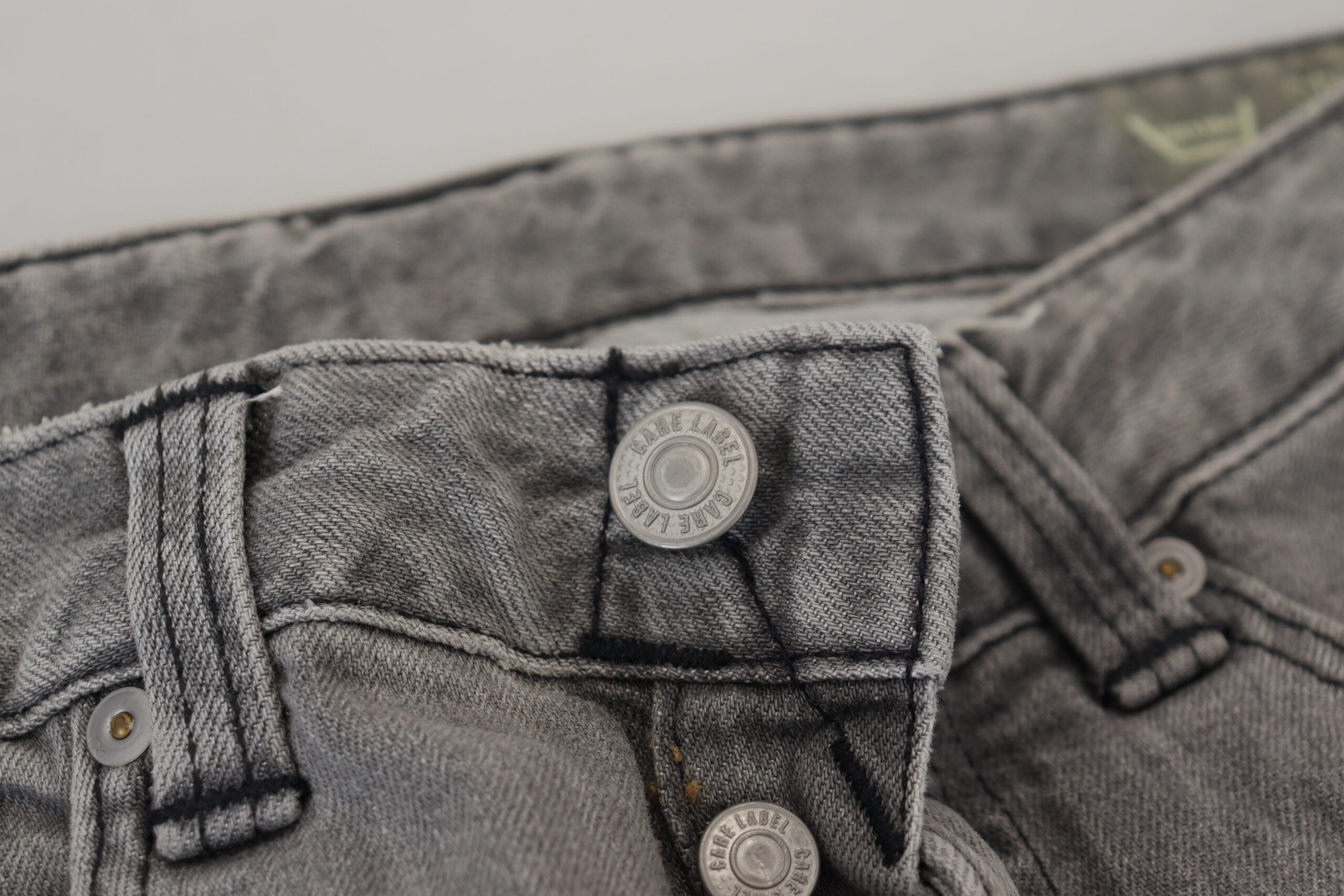 Grå tvättade bomulls skinny damer casual denim jeans