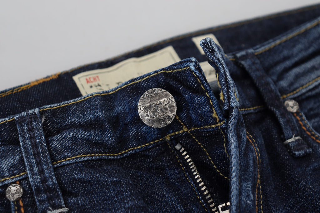 Blå tvättade bomullsjeans med låg midja för kvinnor