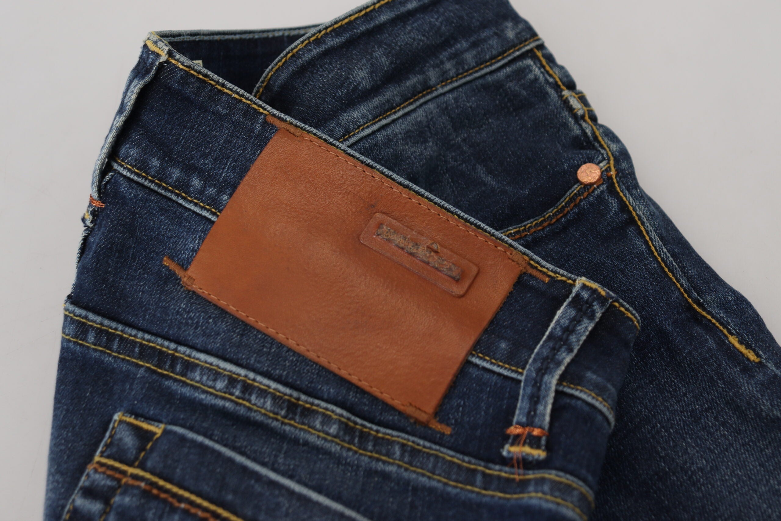 Blå bomulls lav midje skinny damejeans