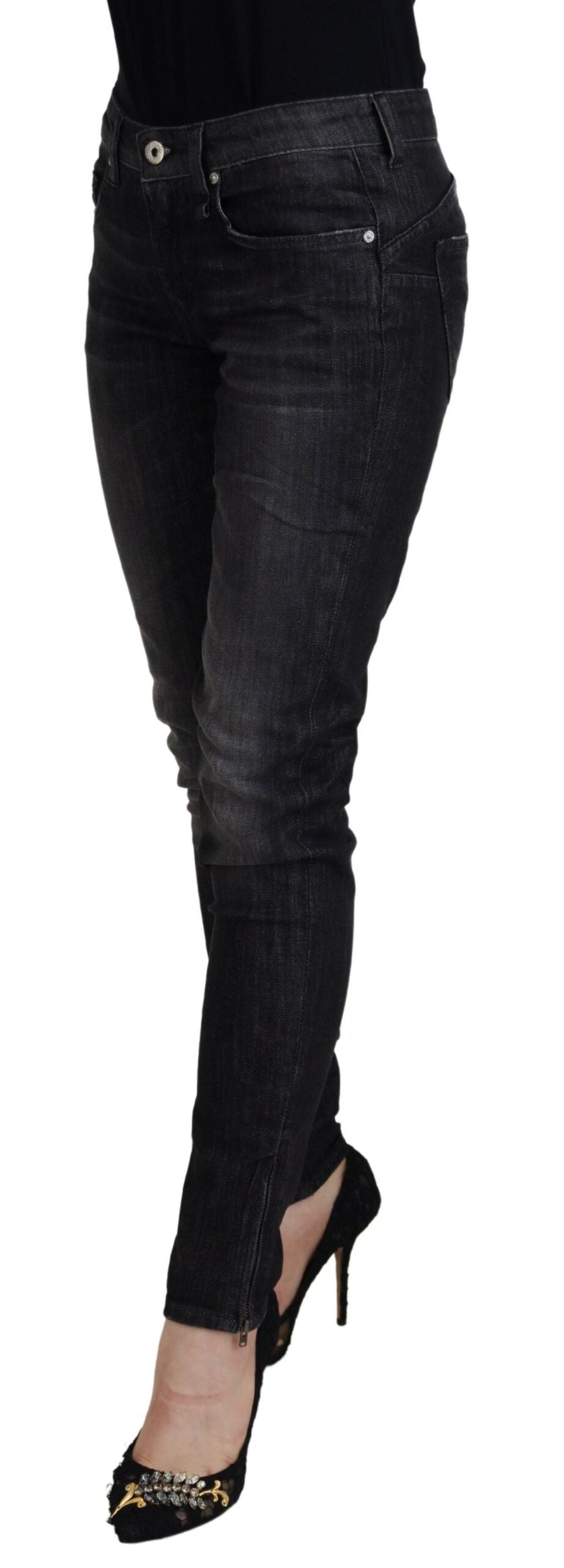 Svarta bomulls-låg midja skinny jeans för kvinnor