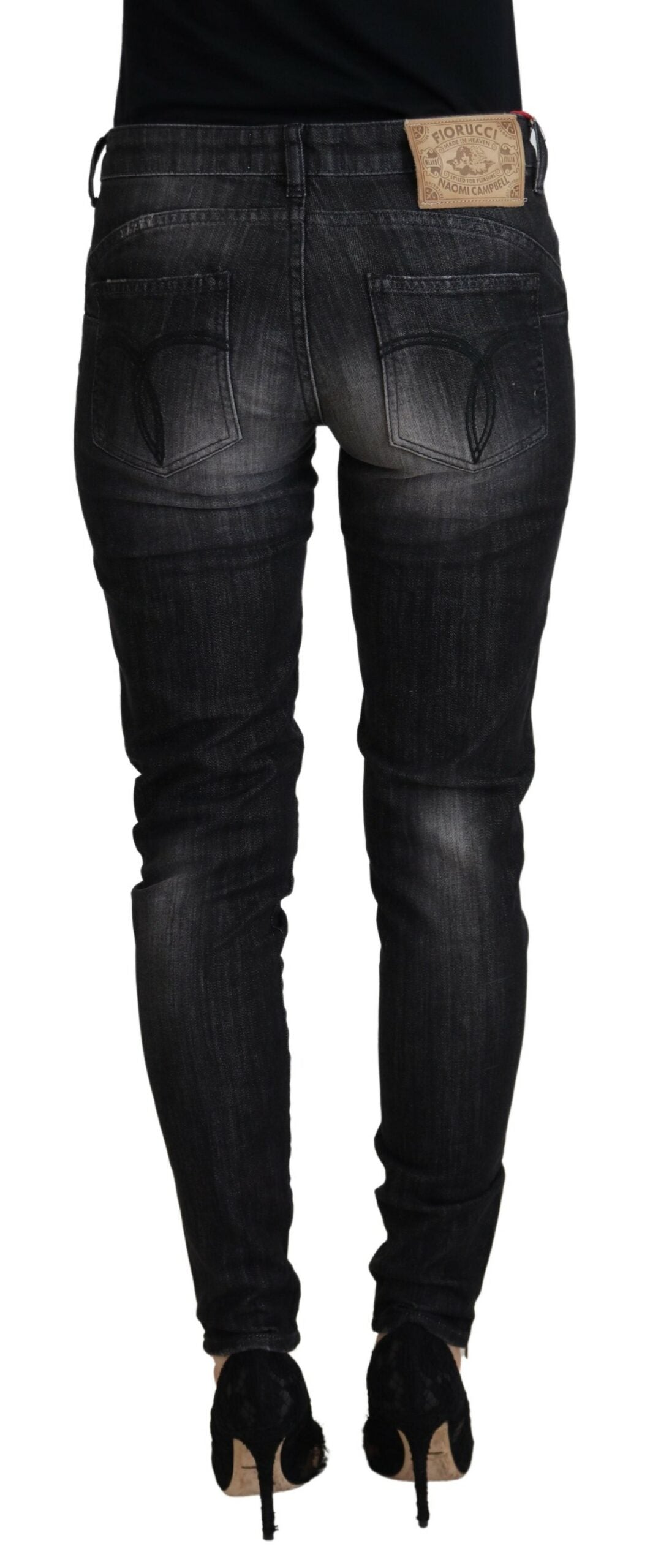 Svarta bomulls-låg midja skinny jeans för kvinnor