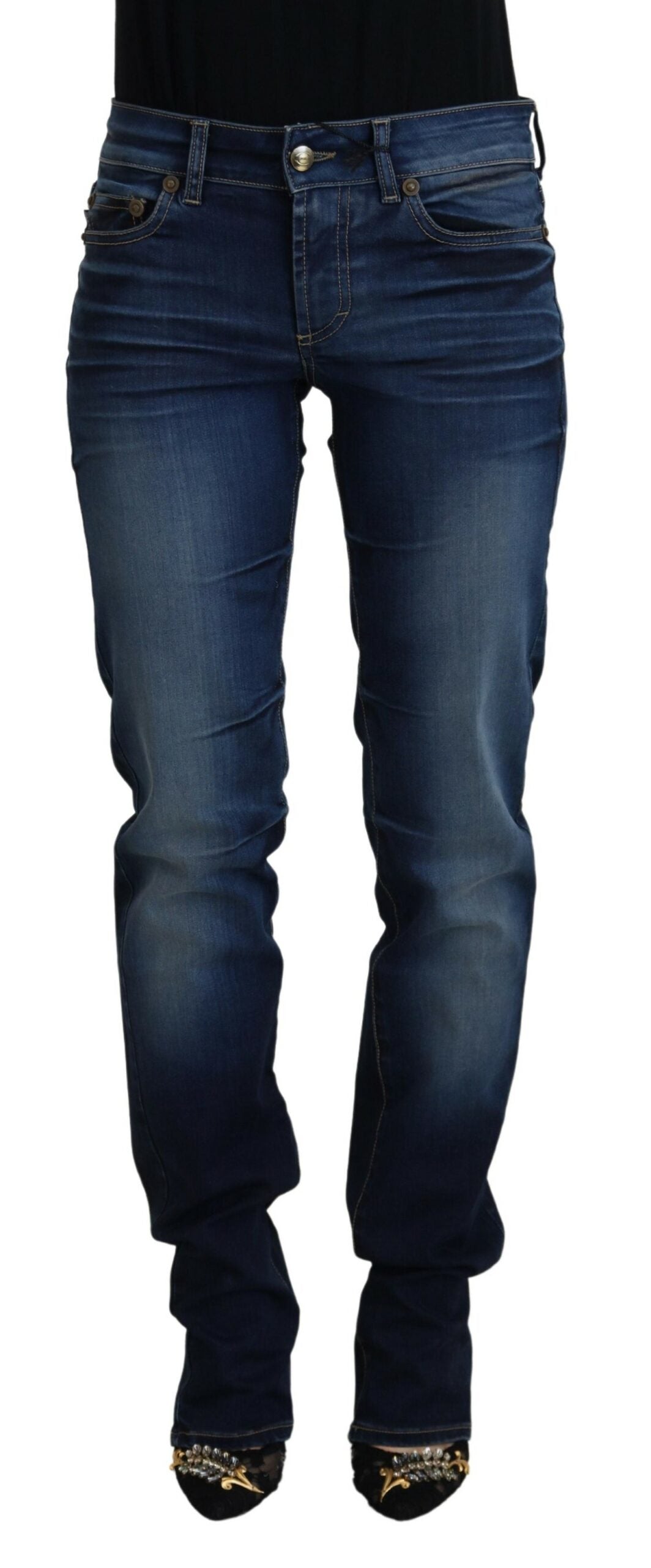Blå bomullskvinnor casual denimjeans