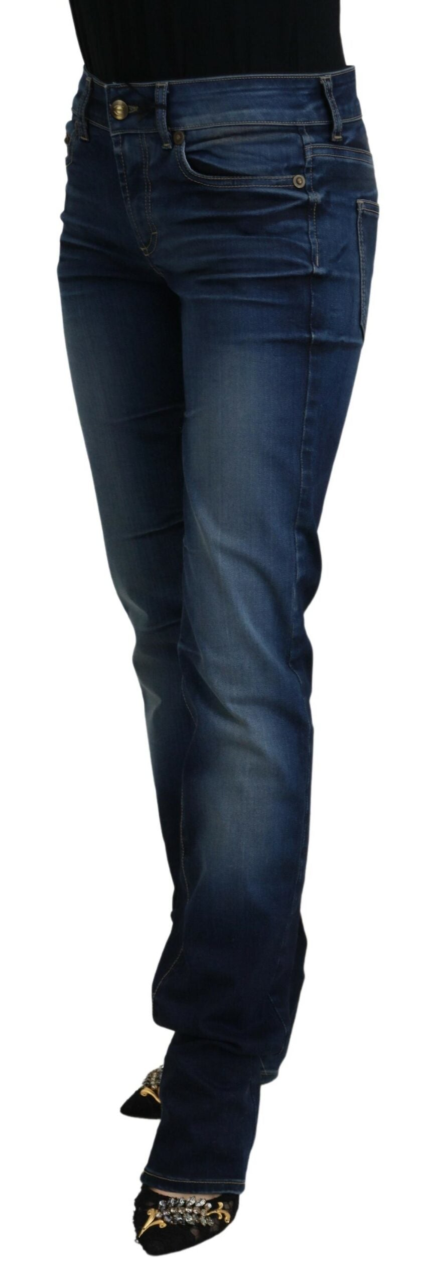Blå bomullskvinnor casual denimjeans