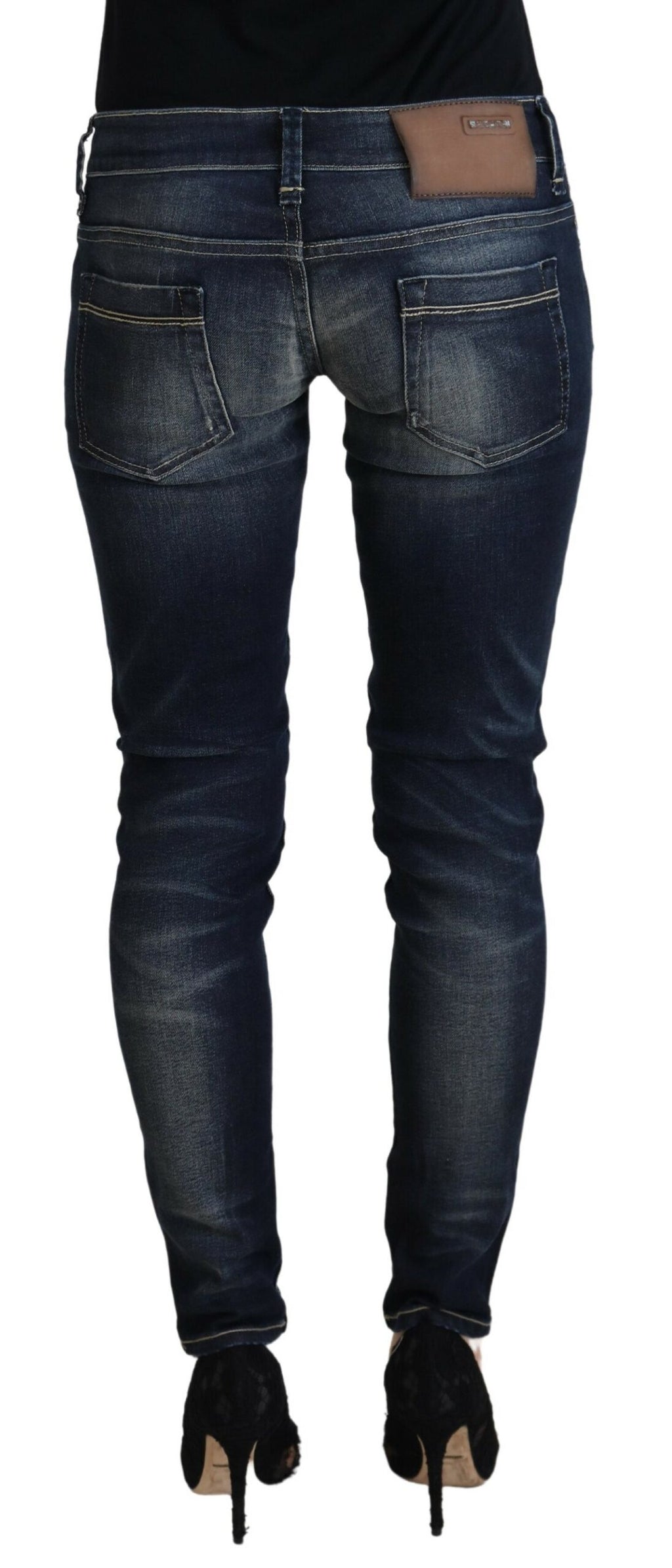 Blå tvättade bomulls slim fit-jeans för kvinnor