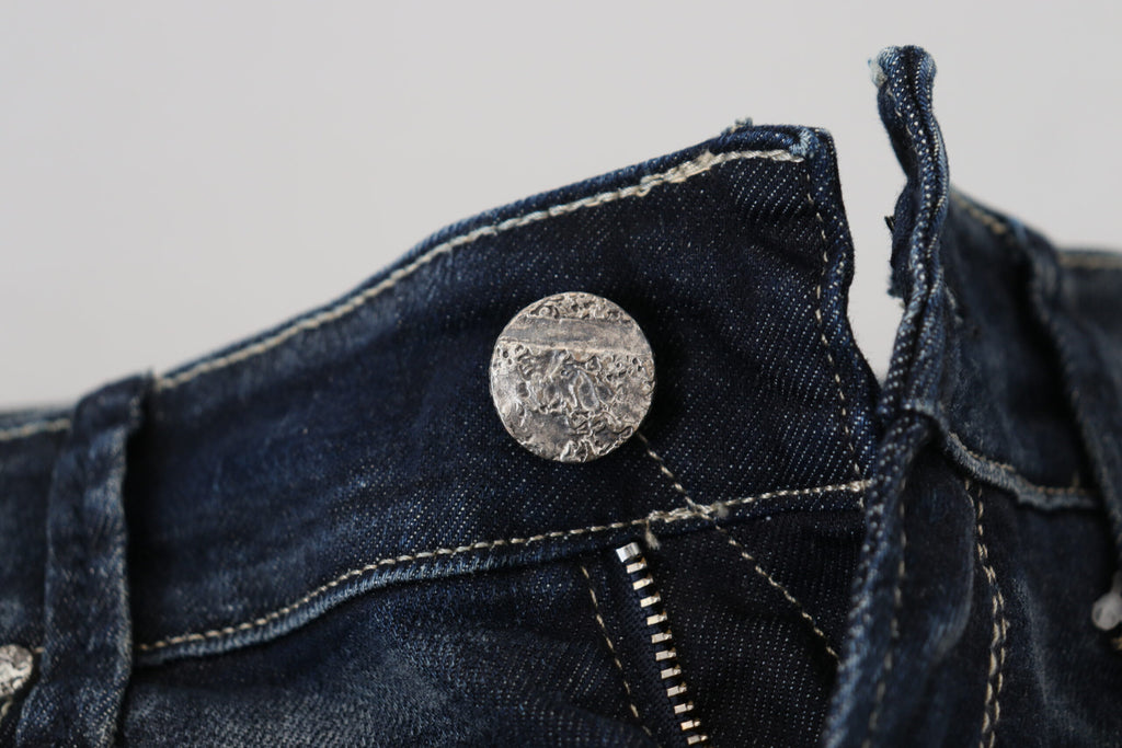 Blå tvättade bomulls slim fit-jeans för kvinnor
