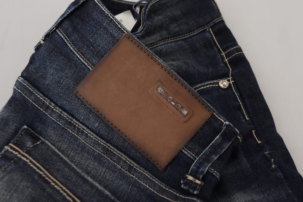 Blå tvättade bomulls slim fit-jeans för kvinnor