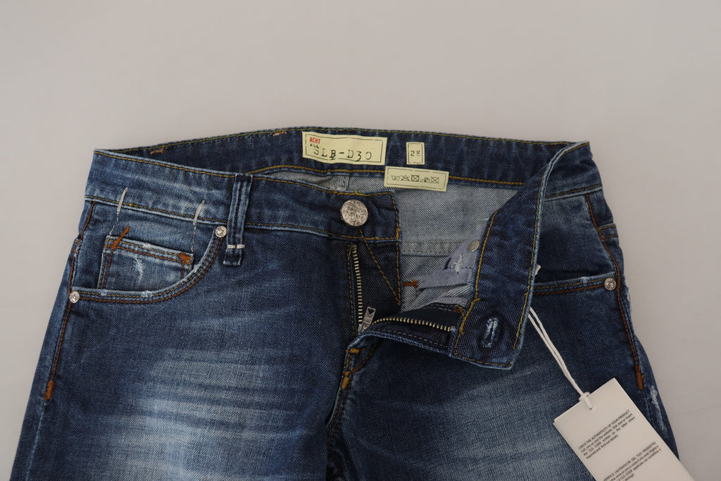 Blå tvättade bomulls slim fit-jeans för kvinnor