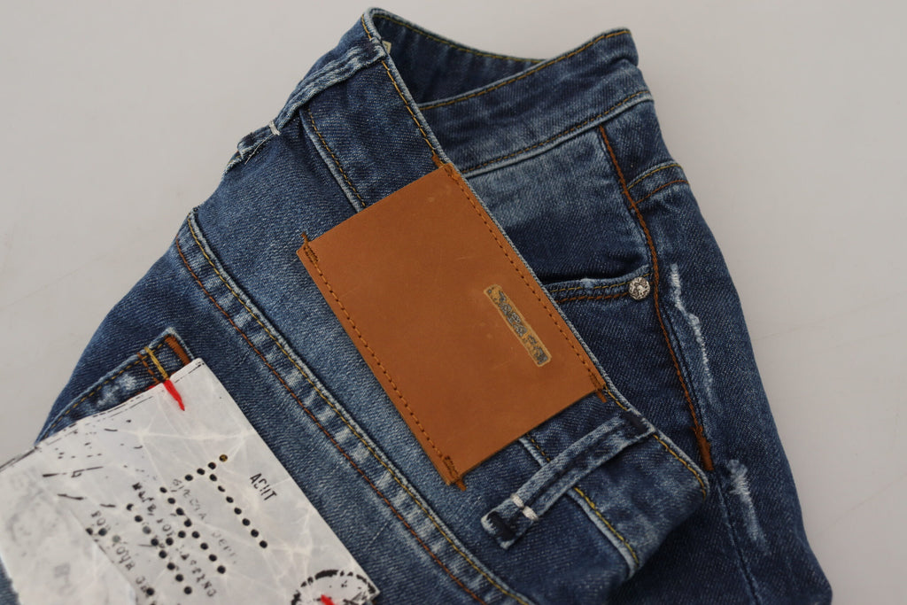 Blå tvättade bomulls slim fit-jeans för kvinnor