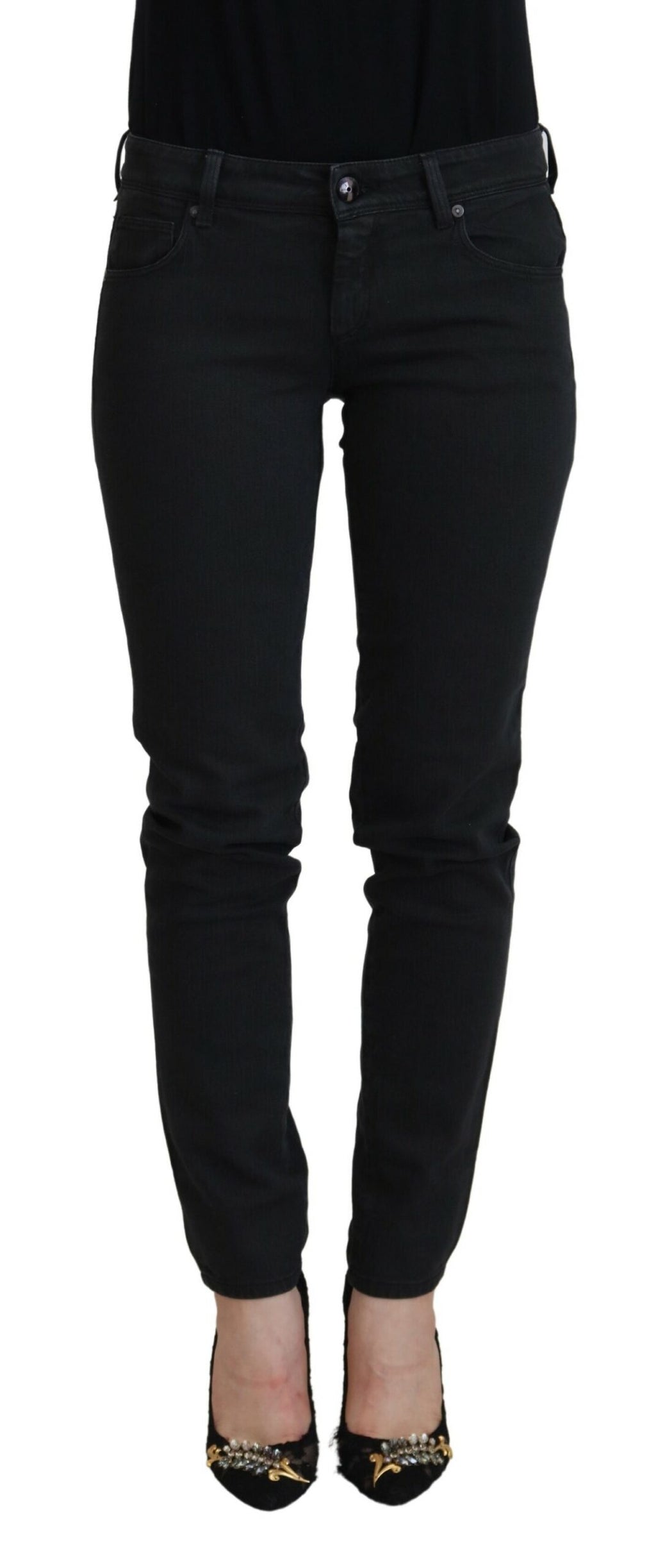 Svarta bomulls slim fit-jeans för kvinnor