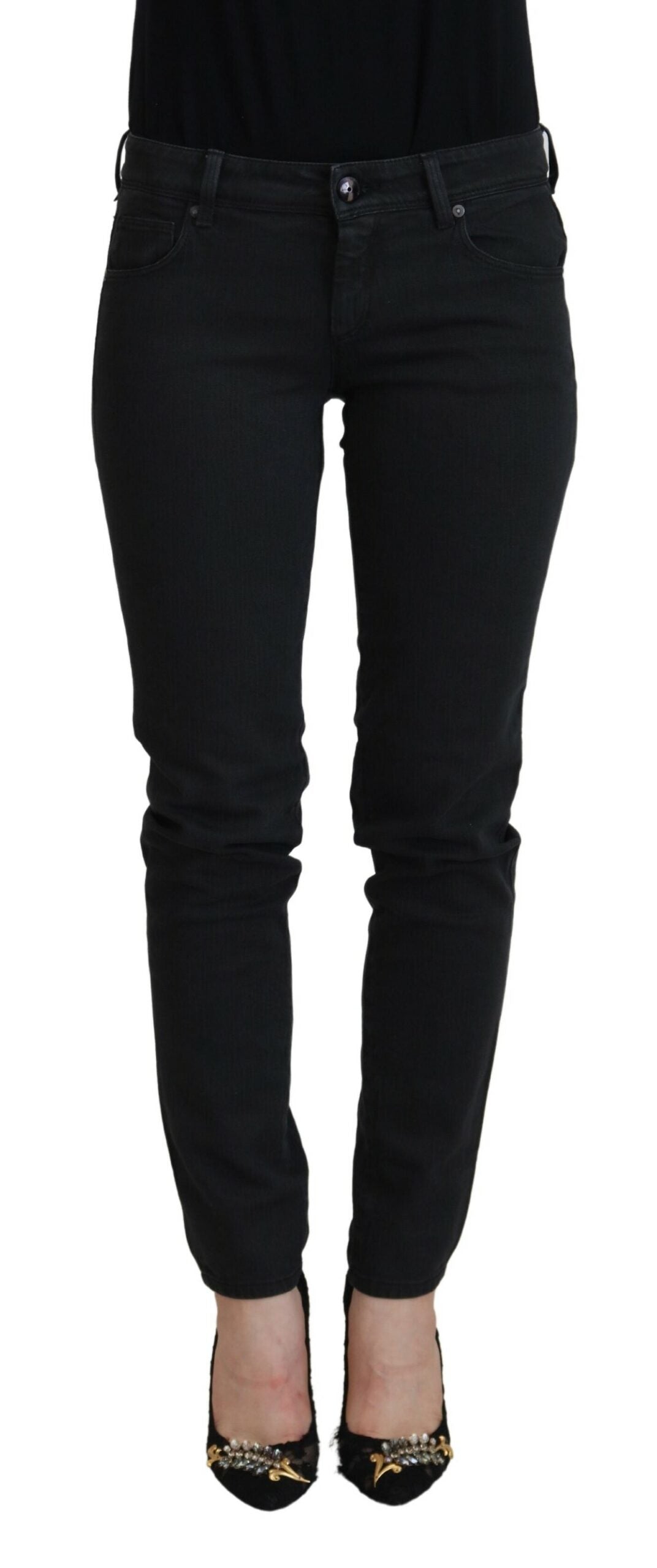 Svarta bomulls slim fit-jeans för kvinnor