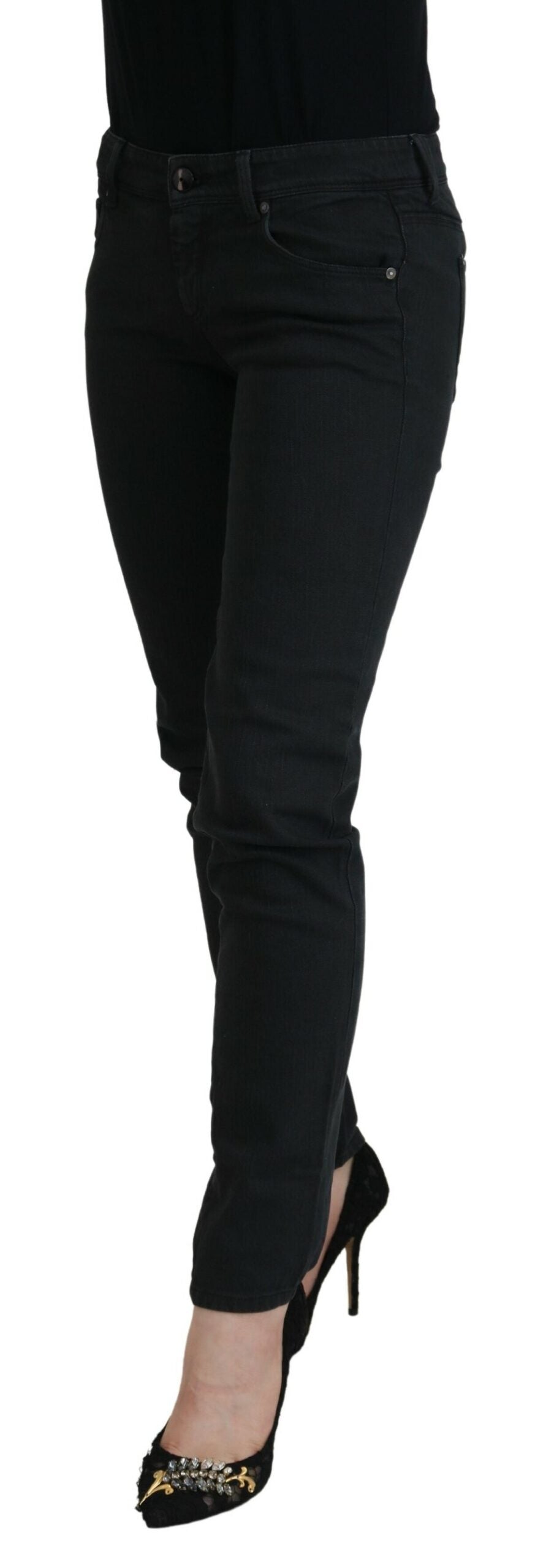 Svarta bomulls slim fit-jeans för kvinnor
