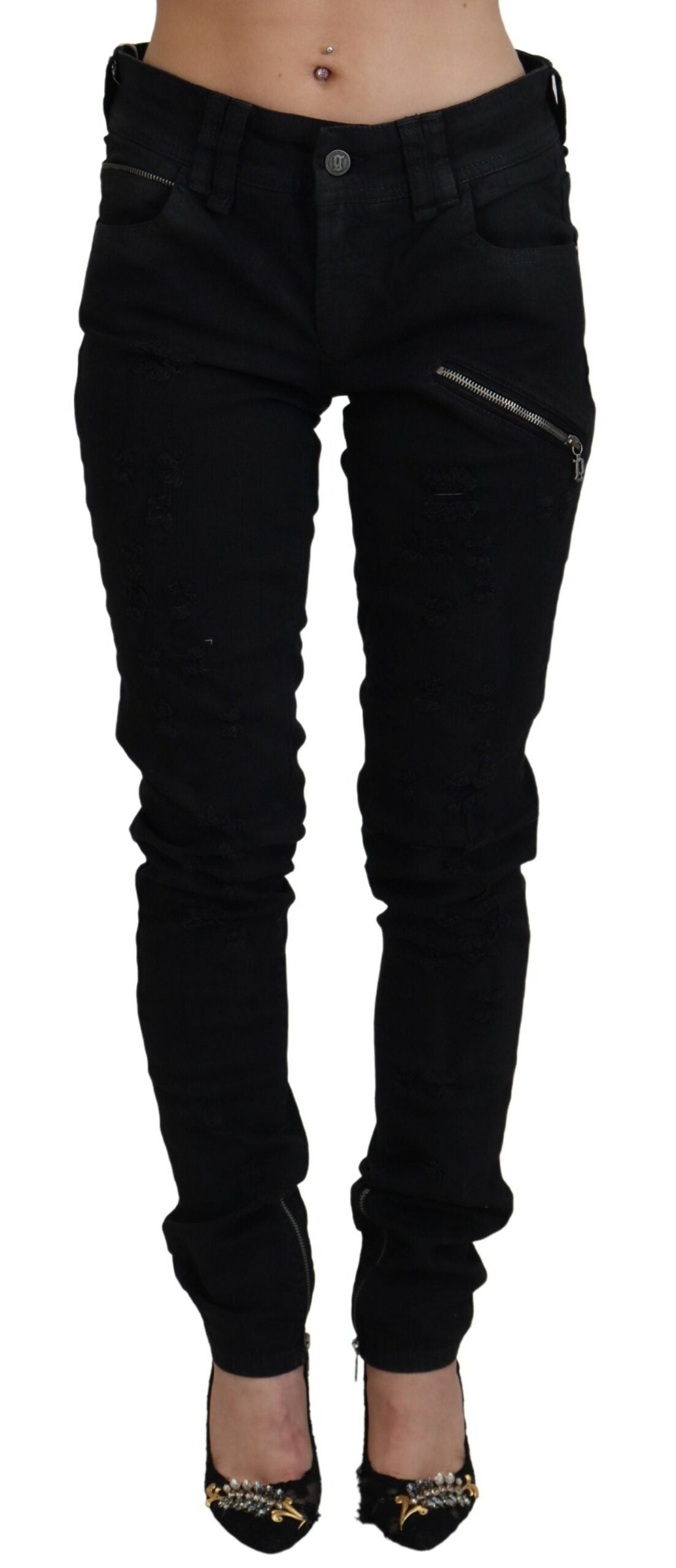 Svarta bomullsjeans med medelhög midja och smal passform