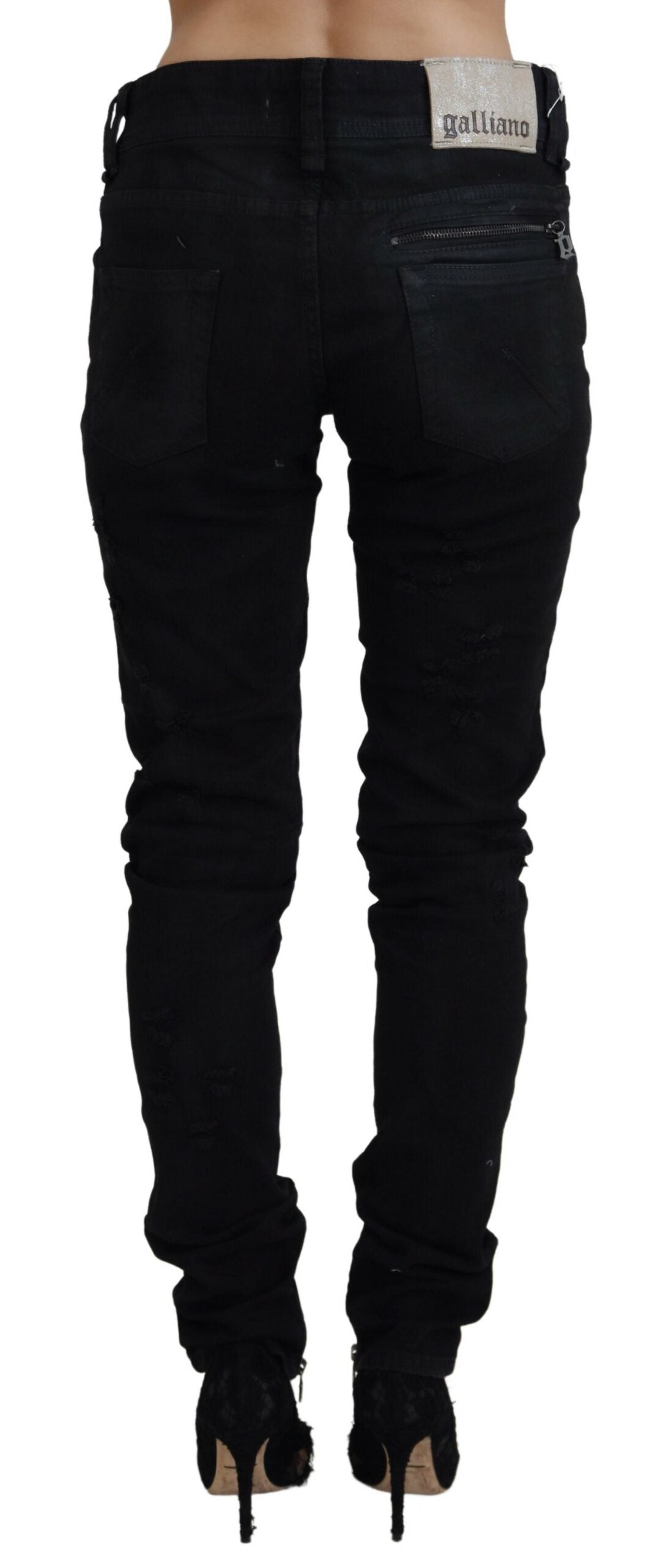 Svarta bomullsjeans med medelhög midja och smal passform