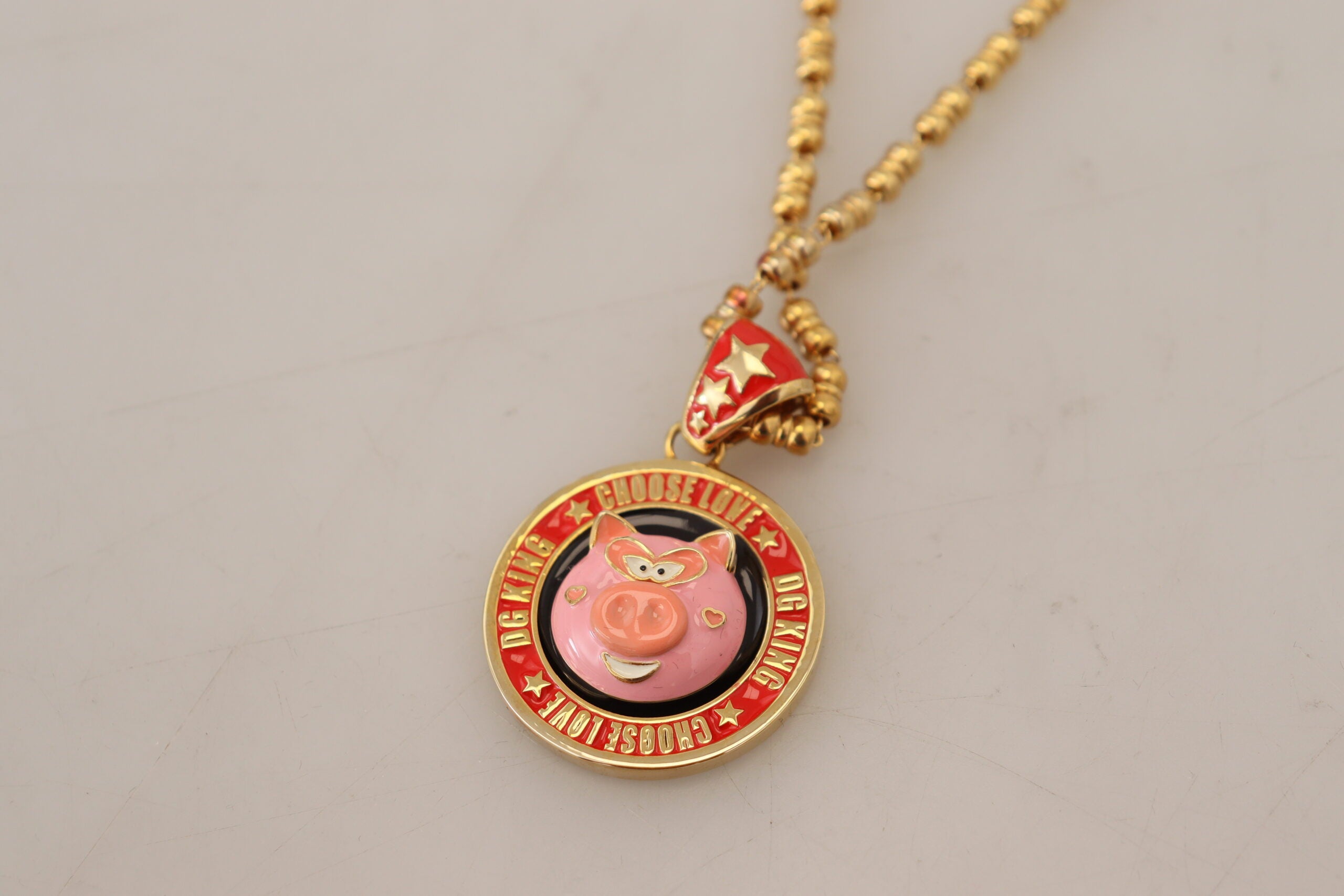 Gull messingkjede SUPER PIG anheng logo halskjede