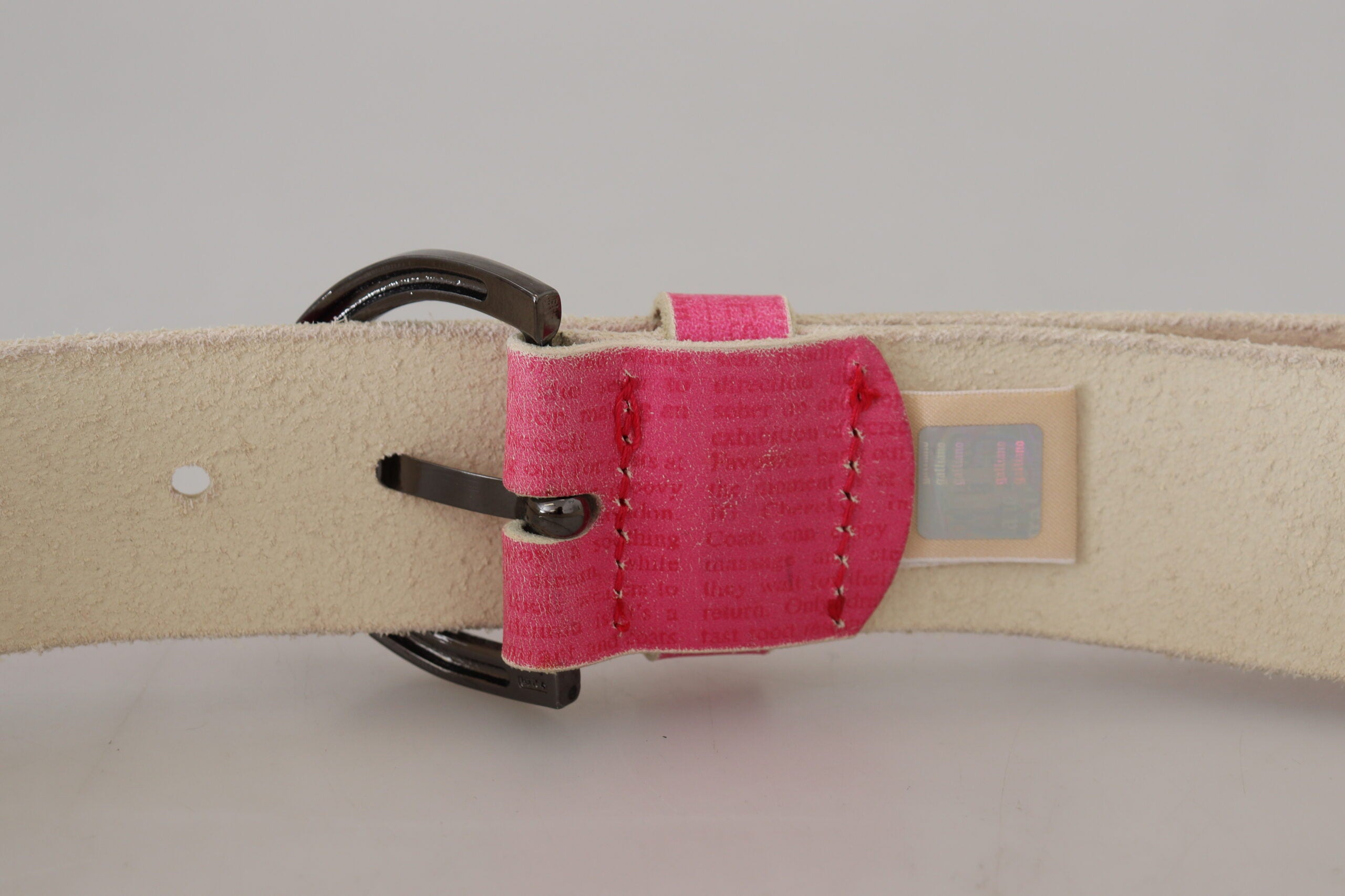 John Galliano Pink Leather Letter Logo Round Buckle Waist Belt