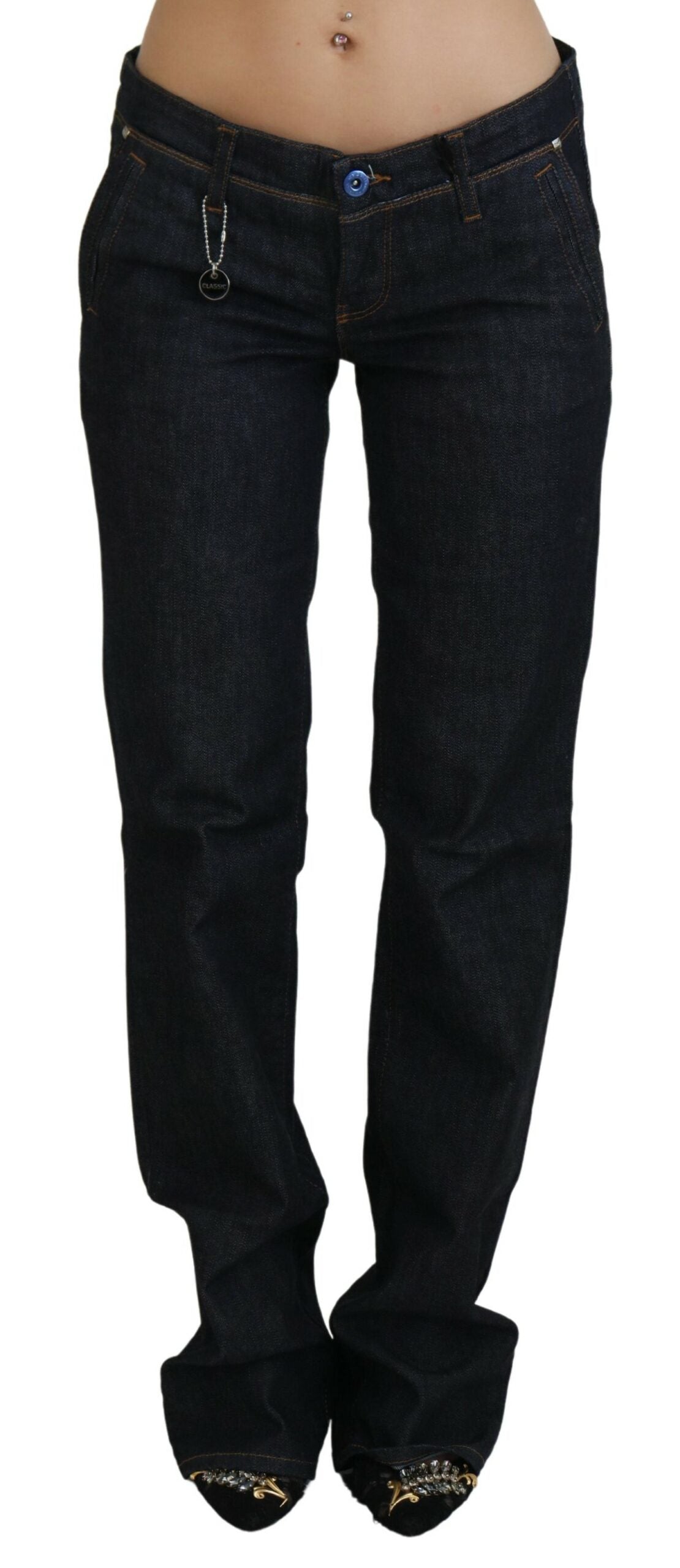 Blå raka jeans med låg midja
