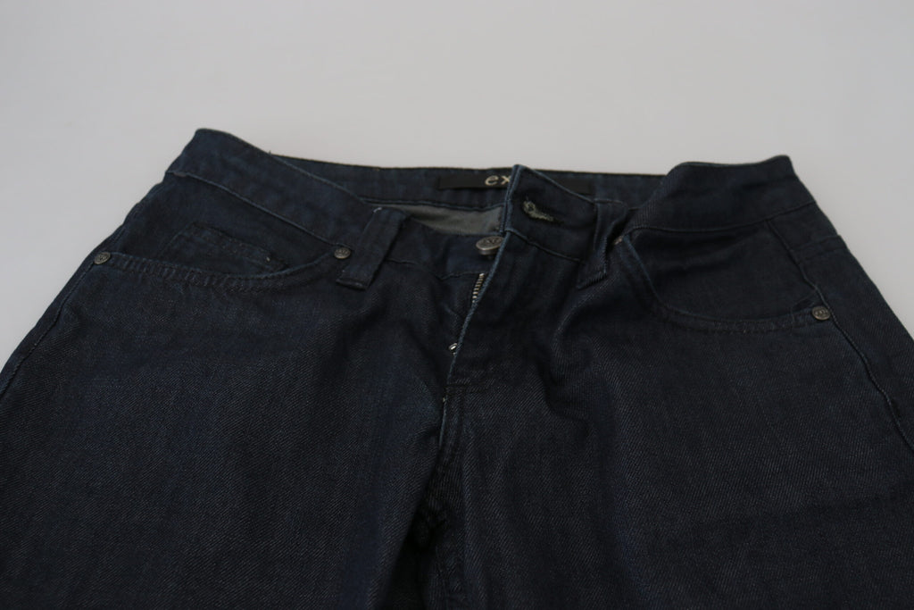 Mörkblå raka denimjeans med låg midja och dammotiv