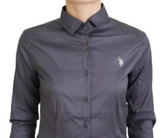 U.S. POLO ASSN. Gray Printed Long Sleeves Collared Top