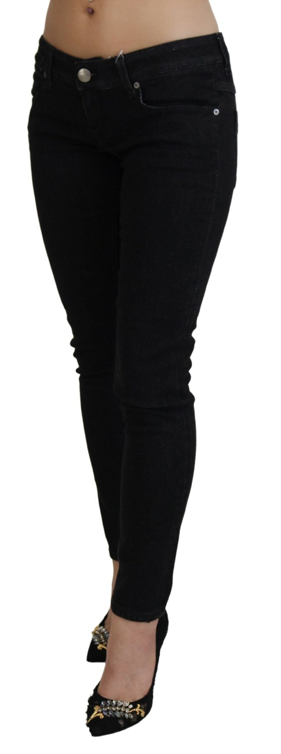Svarte slim fit bomullsdenimjeans med lav midje