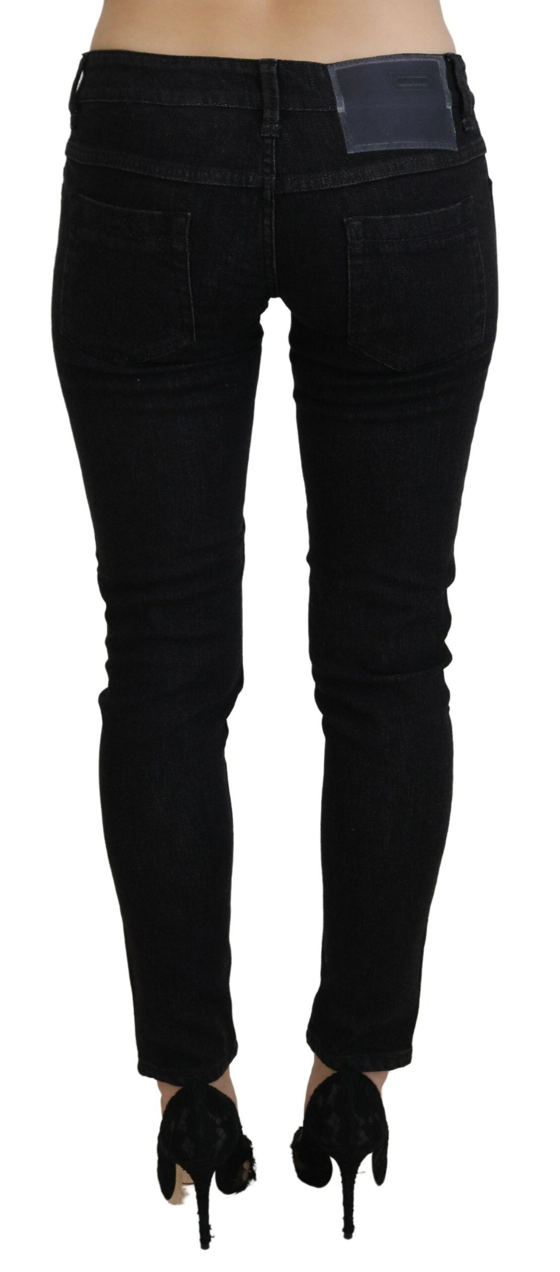 Svarte slim fit bomullsdenimjeans med lav midje