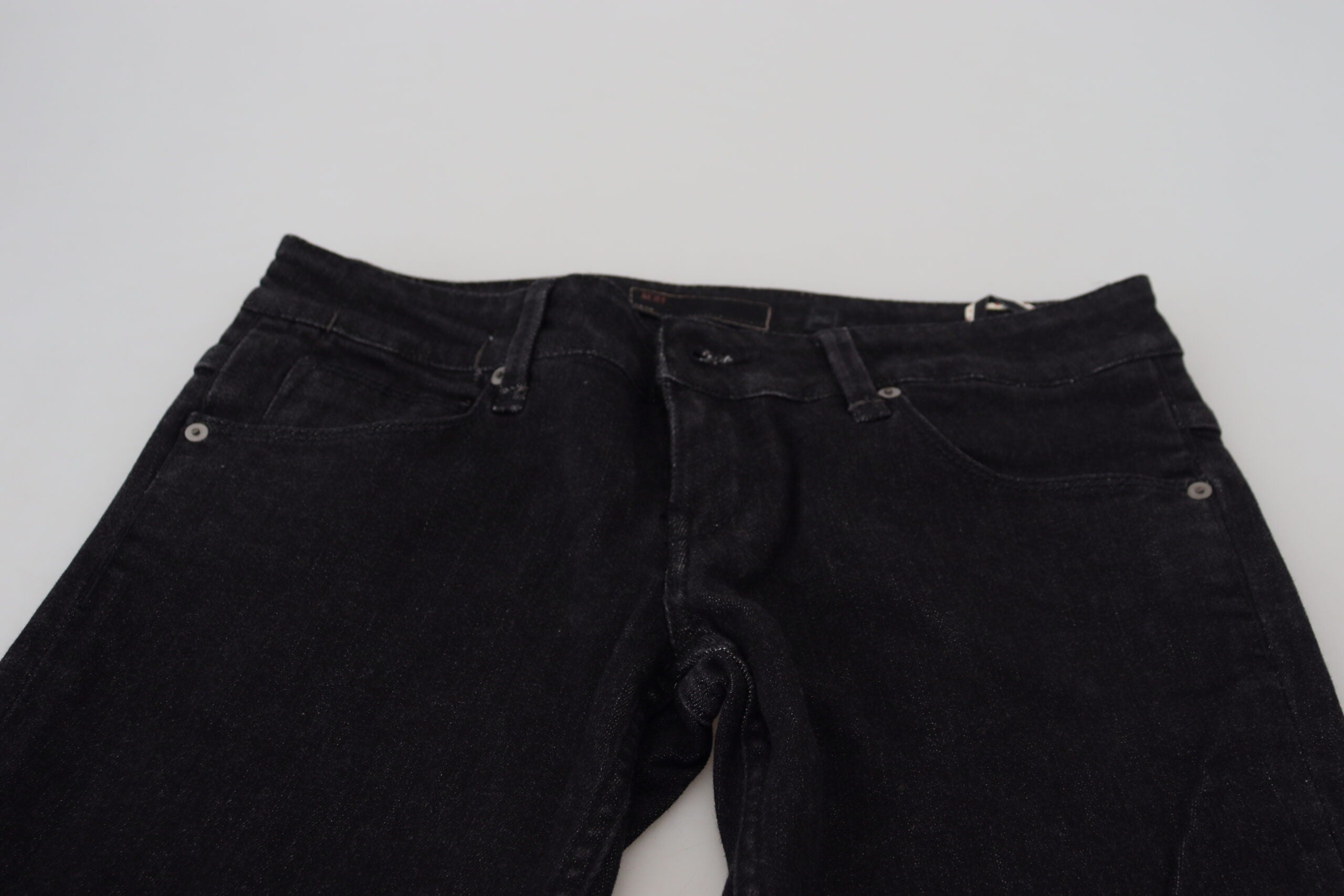 Svarte slim fit bomullsdenimjeans med lav midje