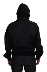 Dolce & Gabbana Black Nylon Hooded Full Zip Men Coat Jacket