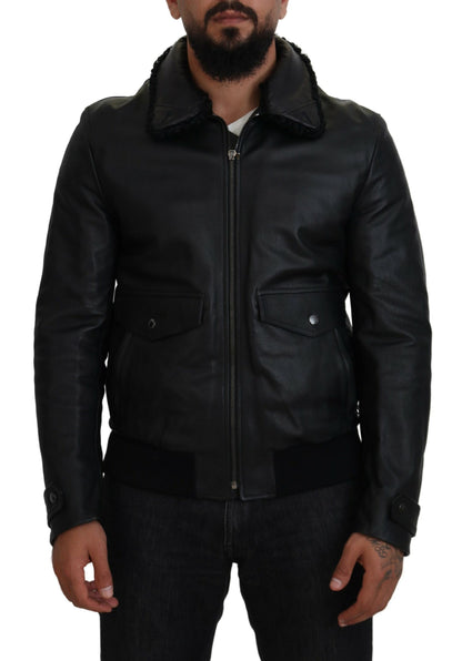 Dolce &amp; Gabbana Svart Lammskinnsjacka Herrjacka
