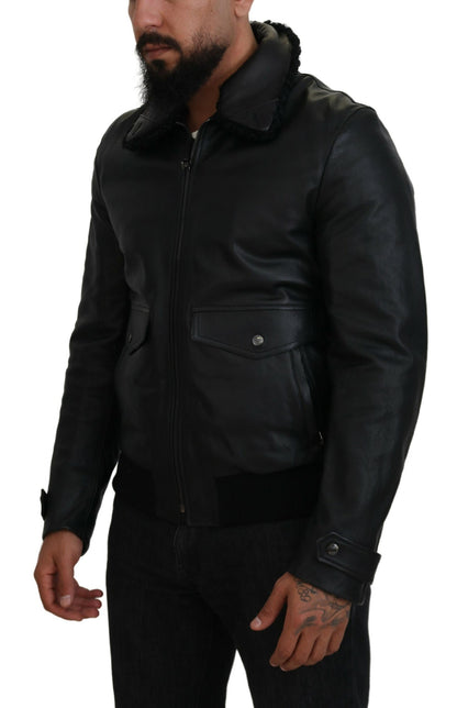 Dolce &amp; Gabbana Svart Lammskinnsjacka Herrjacka