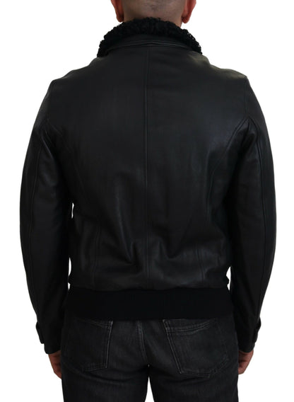 Dolce &amp; Gabbana Svart Lammskinnsjacka Herrjacka