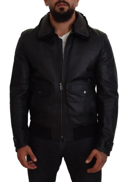 Dolce &amp; Gabbana Svart Lammskinnsjacka Herrjacka
