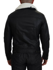 Dolce & Gabbana Black Lamb Leather Collared Men Coat Jacket