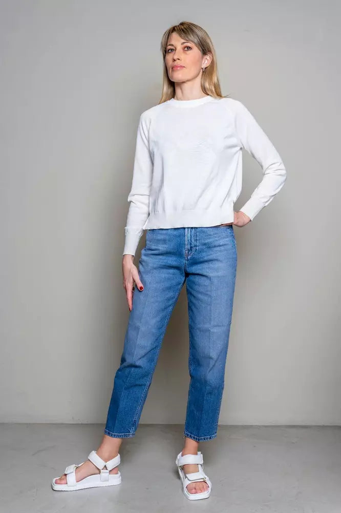 Förhöjda blå denimbyxor med hög midja för kvinnor