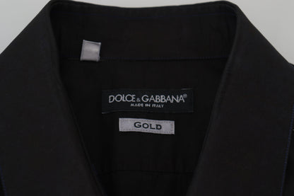 Dolce &amp; Gabbana Svart Bomullskrage Långärmad GULDIG Skjorta