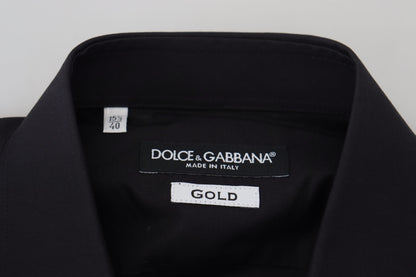 Dolce &amp; Gabbana Svart Blommig Broderi Herr Långärmad GULD Skjorta