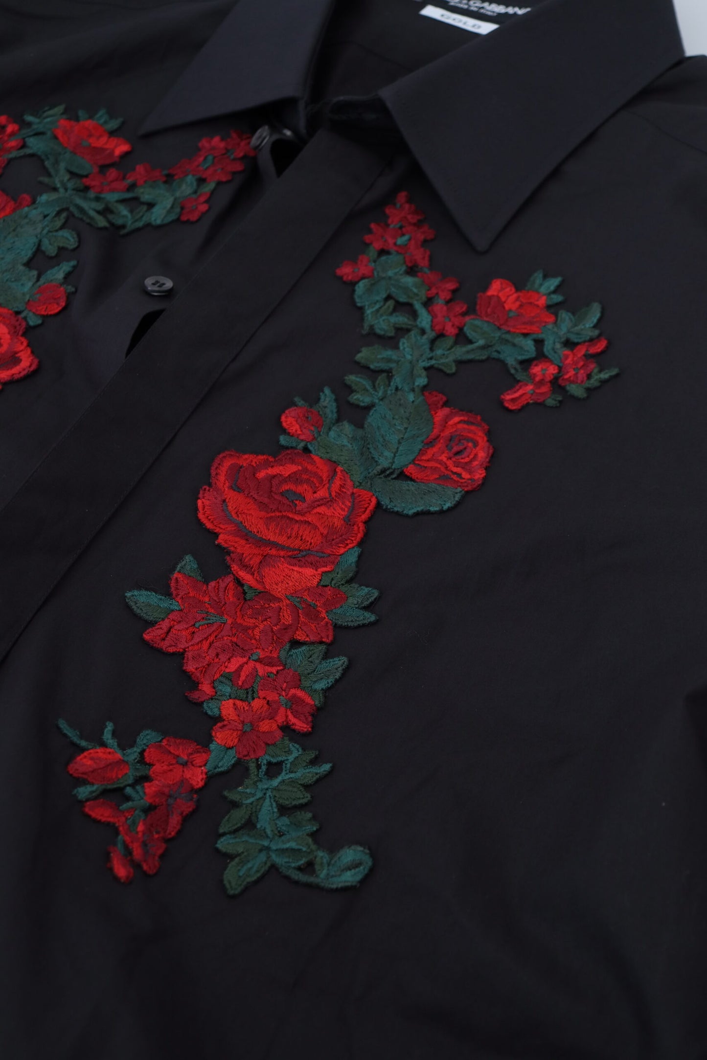 Dolce &amp; Gabbana Svart Blommig Broderi Herr Långärmad GULD Skjorta