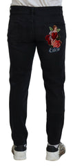 Dolce & Gabbana Black Angel Embroidery Skinny Denim Jeans