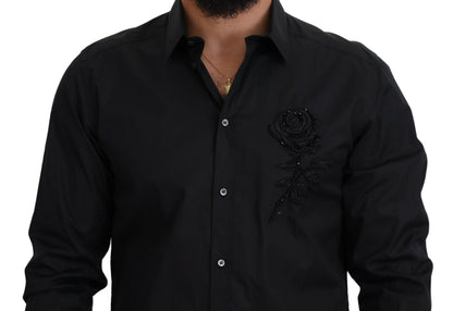 Dolce &amp; Gabbana Black Roses Slim Fit Bomullsskjorta
