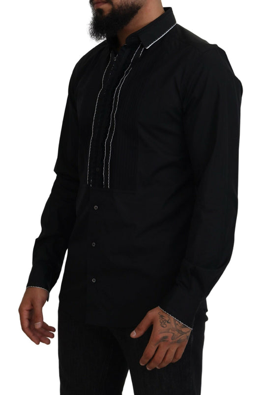 Dolce &amp; Gabbana GULD Svart Slim Fit Bomullsskjorta i Smoking