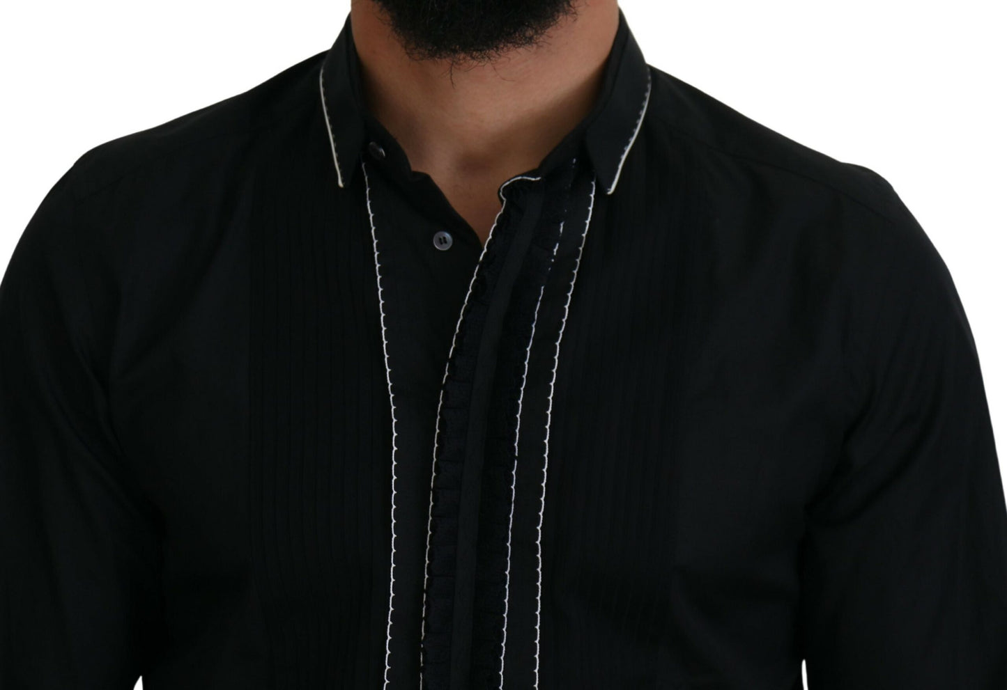 Dolce &amp; Gabbana GULD Svart Slim Fit Bomullsskjorta i Smoking