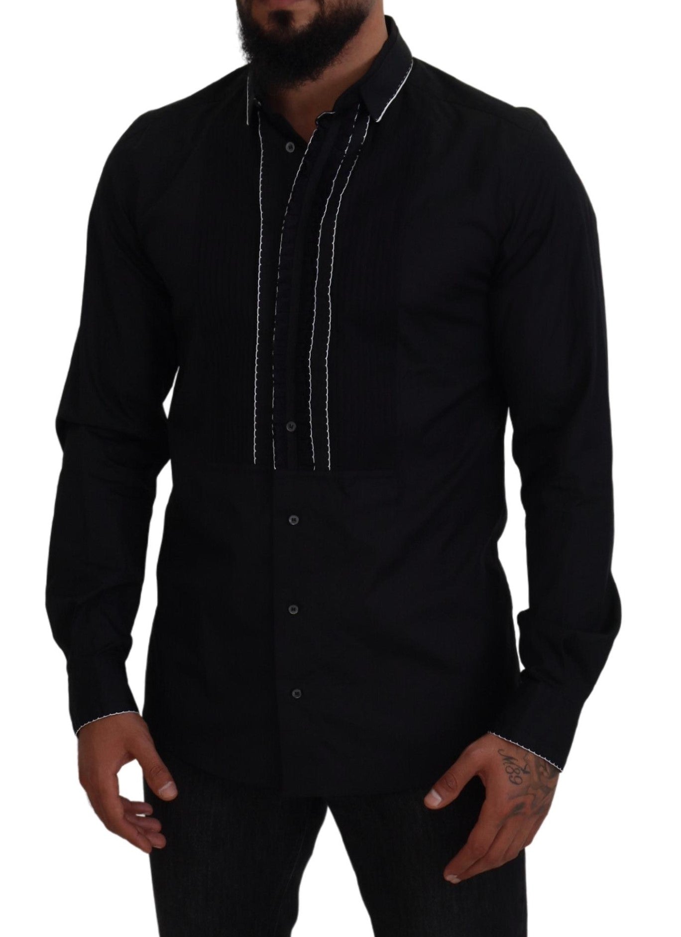 Dolce &amp; Gabbana GULD Svart Slim Fit Bomullsskjorta i Smoking