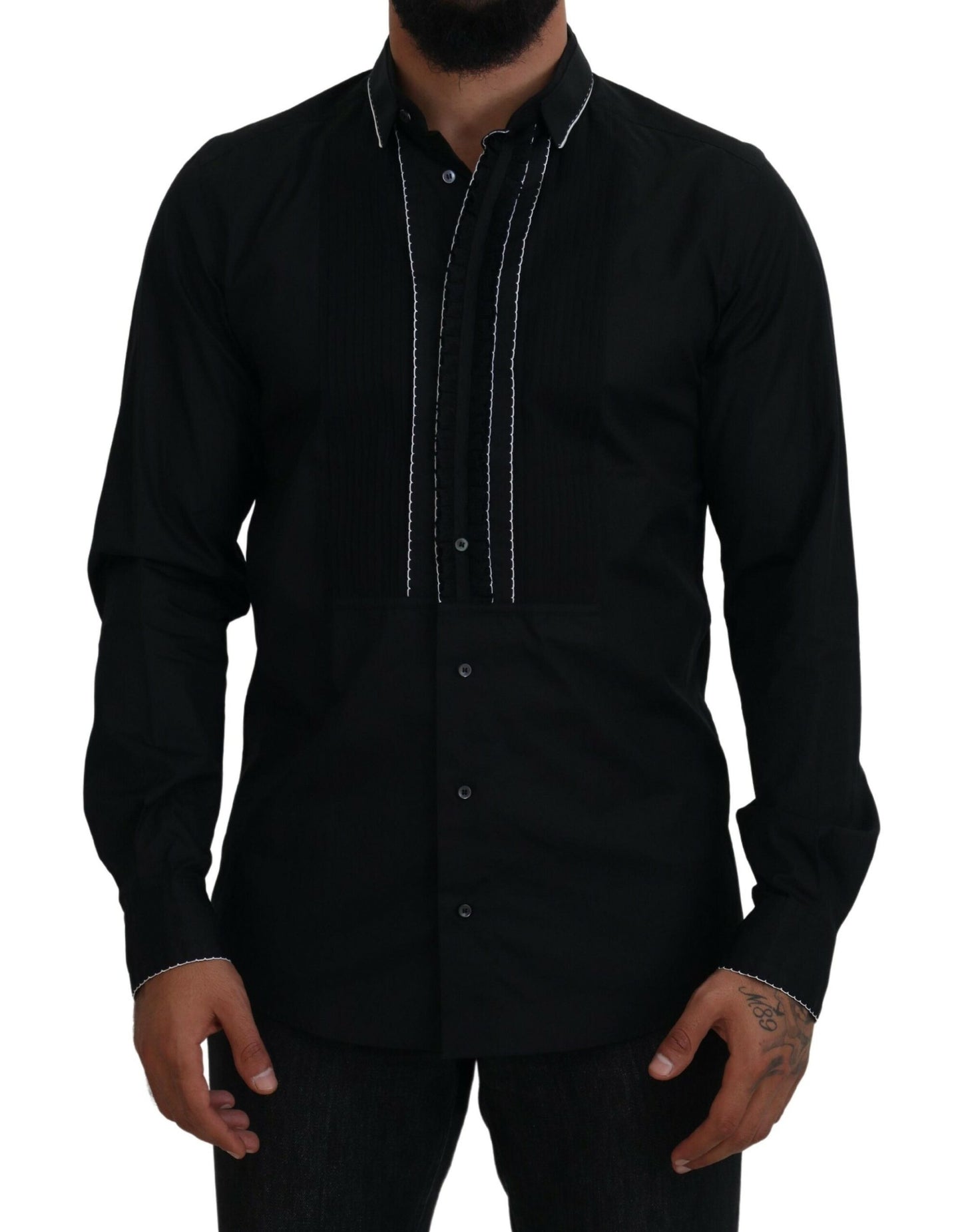 Dolce &amp; Gabbana GULD Svart Slim Fit Bomullsskjorta i Smoking