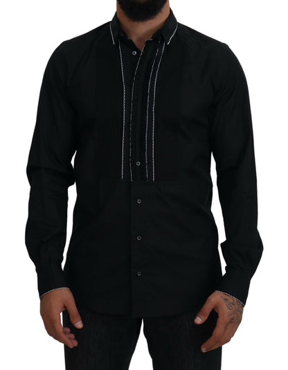 Dolce &amp; Gabbana GULD Svart Slim Fit Bomullsskjorta i Smoking