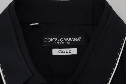 Dolce &amp; Gabbana GULD Svart Slim Fit Bomullsskjorta i Smoking
